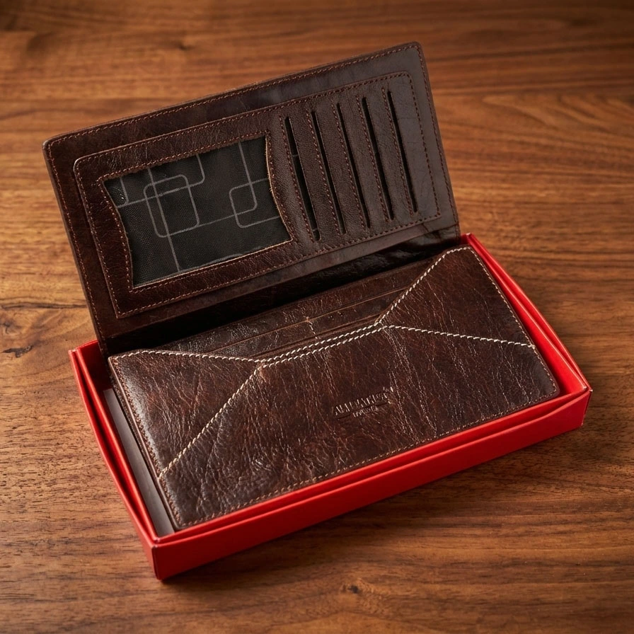 প্রিমিয়াম ব্রাউন লং লেদার ওয়ালেট - পুরুষদের জন্য স্টাইলিশ এবং আভিজাত্যের প্রতীক